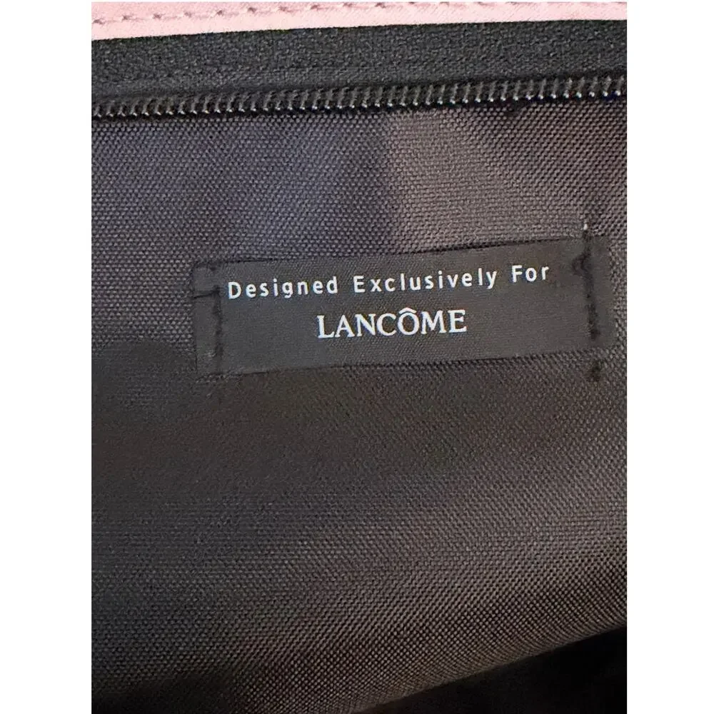 Lancome 2 Piece Makeup and Toiletry Zipper Travel Bags Case Pink Black New